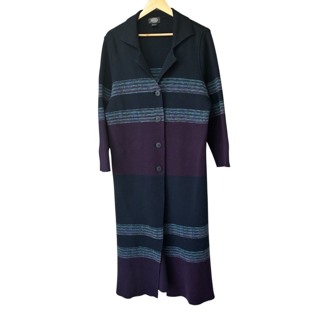 Magic Made in Italy Blue Purple Striped Long Sweater Coat, Oversized Small